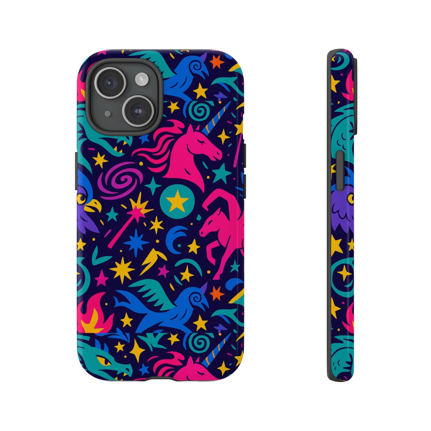 vibrant fantasy unicorns protective phone case – colourful 3d design for stylish protection – compatible with iphone 13, 14, 15 & 16 – all models including pro, pro max & plus