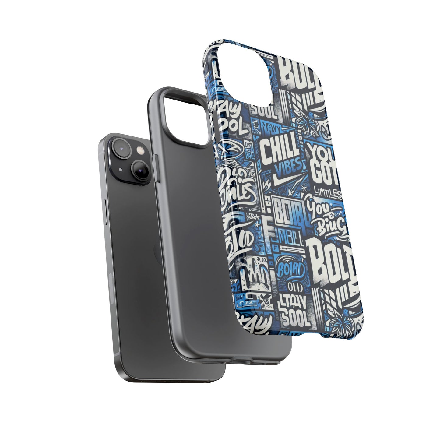 vibrant 3d typography phone case in blue – stylish protection for trendy individuals – compatible with iphone 13, 14, 15 & 16 – all models including pro, pro max & plus