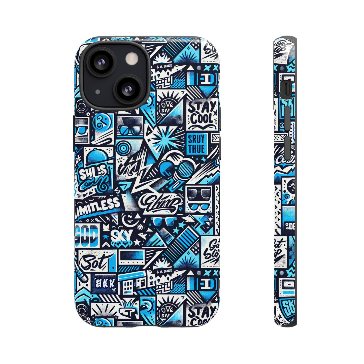 vibrant 3d wrap stylish protective phone case in playful blue and black design for trendsetters compatible with iphone 13, 14, 15 & 16 – all models including pro, pro max & plus