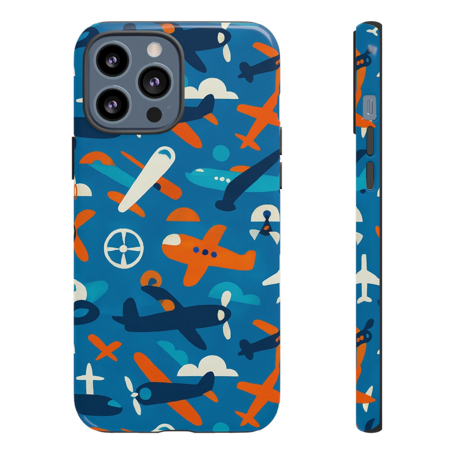 vibrant 3d airplane print phone case in blue – fun retro design for stylish protection – compatible with iphone 13, 14, 15 & 16 – all models including pro, pro max & plus