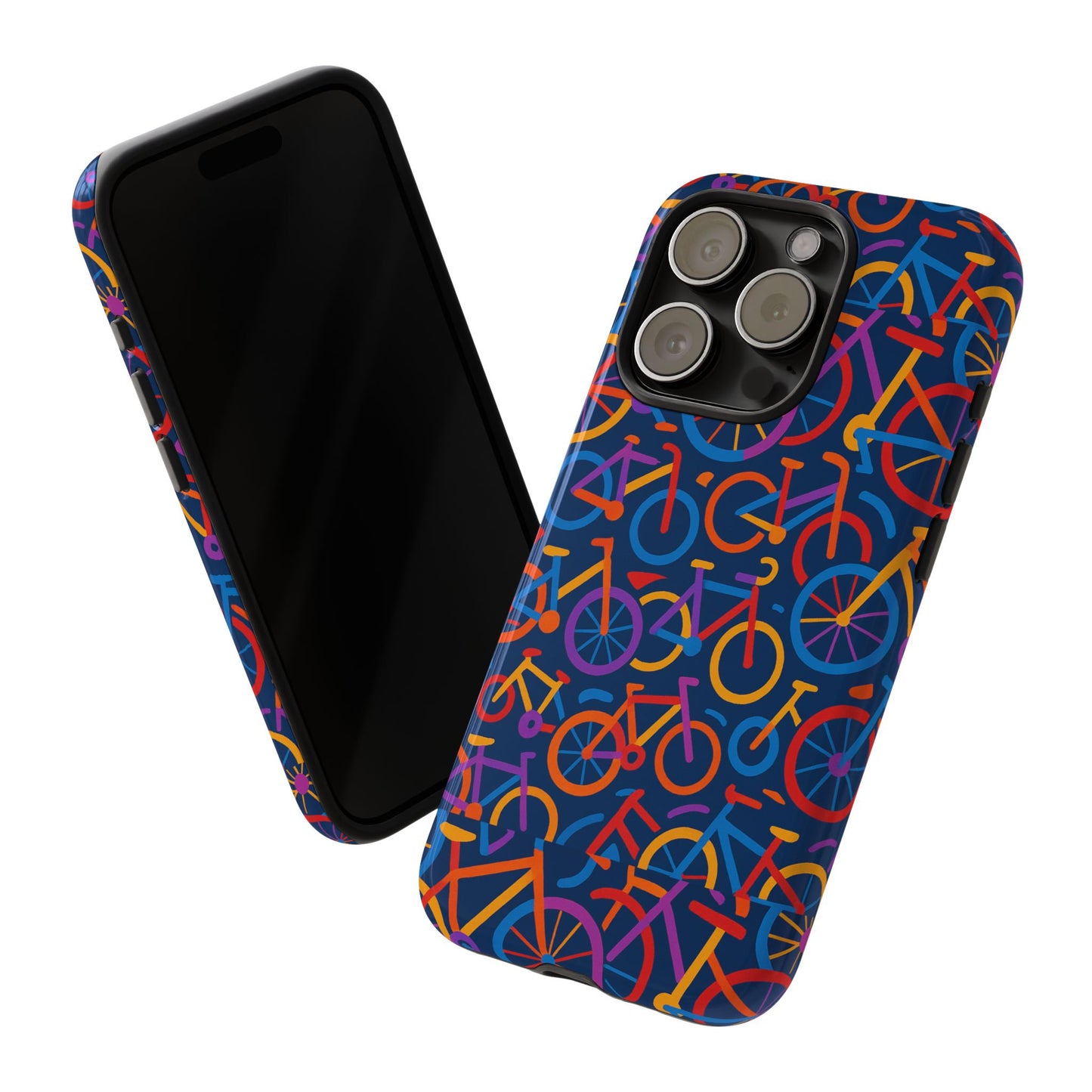 multicolour 3d bicycle pattern protective phone case stylish design for creative individuals compatible with iphone 13, 14, 15 & 16 – all models including pro, pro max & plus