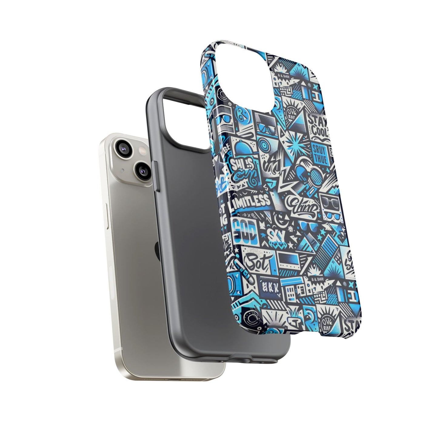 vibrant 3d wrap stylish protective phone case in playful blue and black design for trendsetters compatible with iphone 13, 14, 15 & 16 – all models including pro, pro max & plus