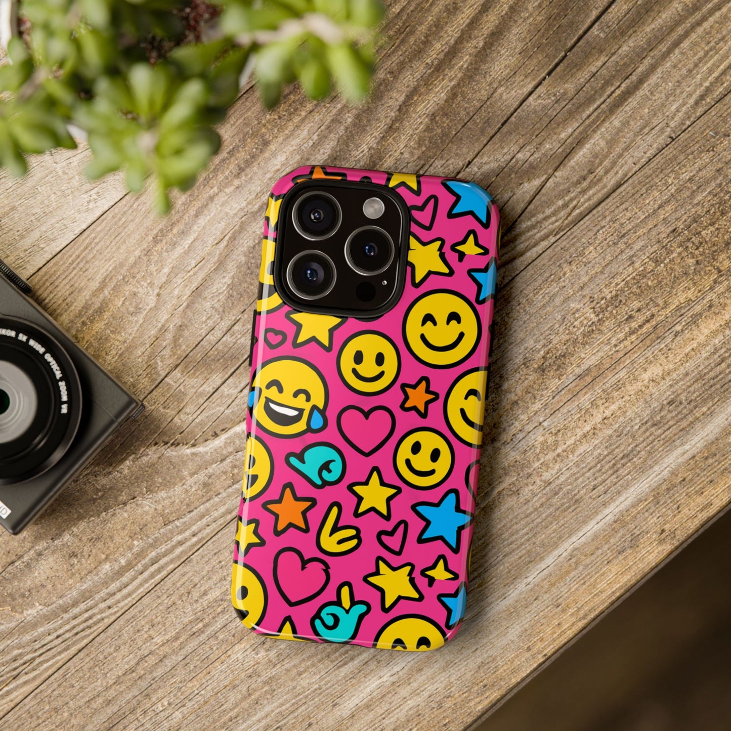vibrant pink emoji phone case with 3d wrap design for stylish protection compatible with iphone 13, 14, 15 & 16 – all models including pro, pro max & plus