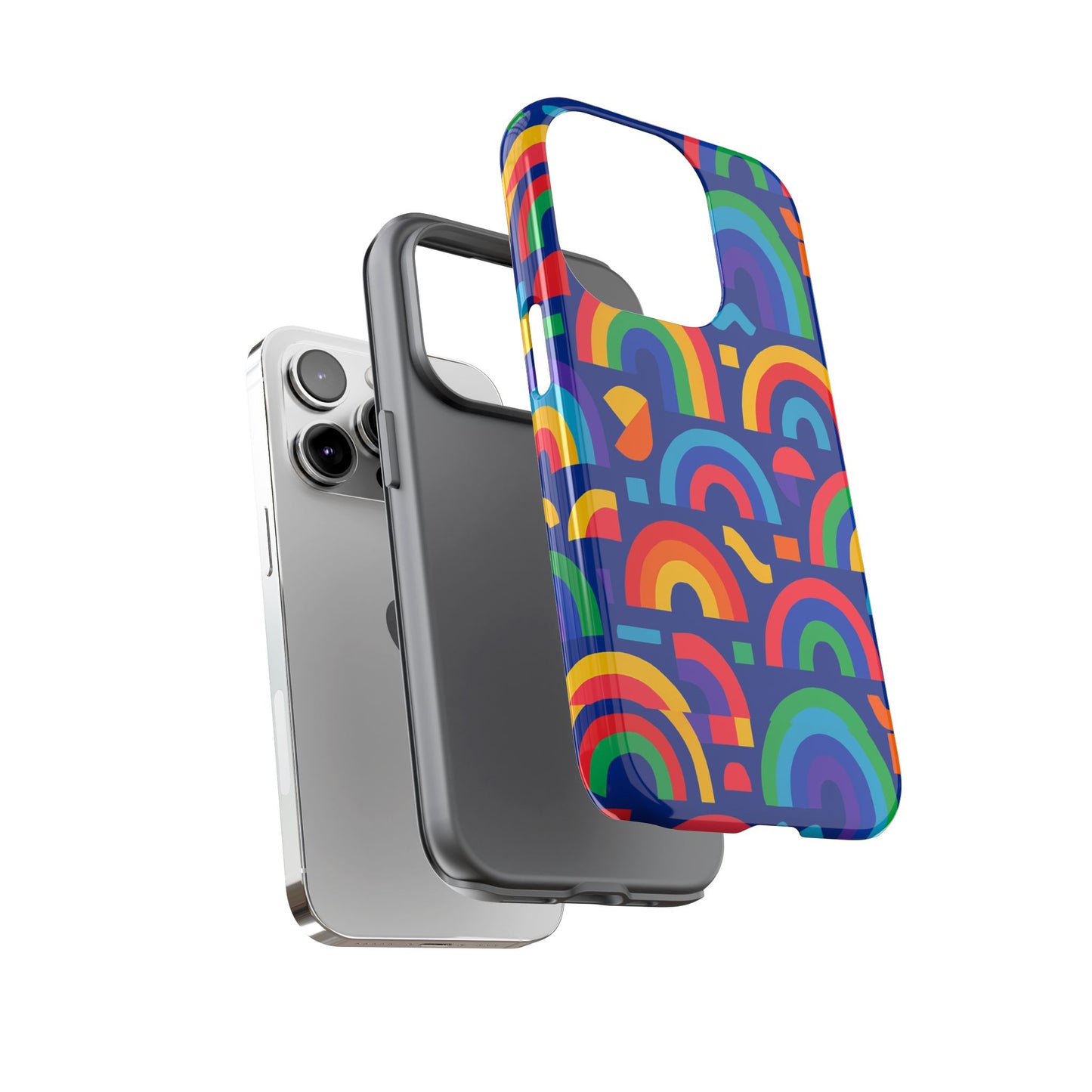 vibrant rainbow geometric 3d wrap protective phone case for stylish accessories compatible with iphone 13, 14, 15 & 16 – all models including pro, pro max & plus