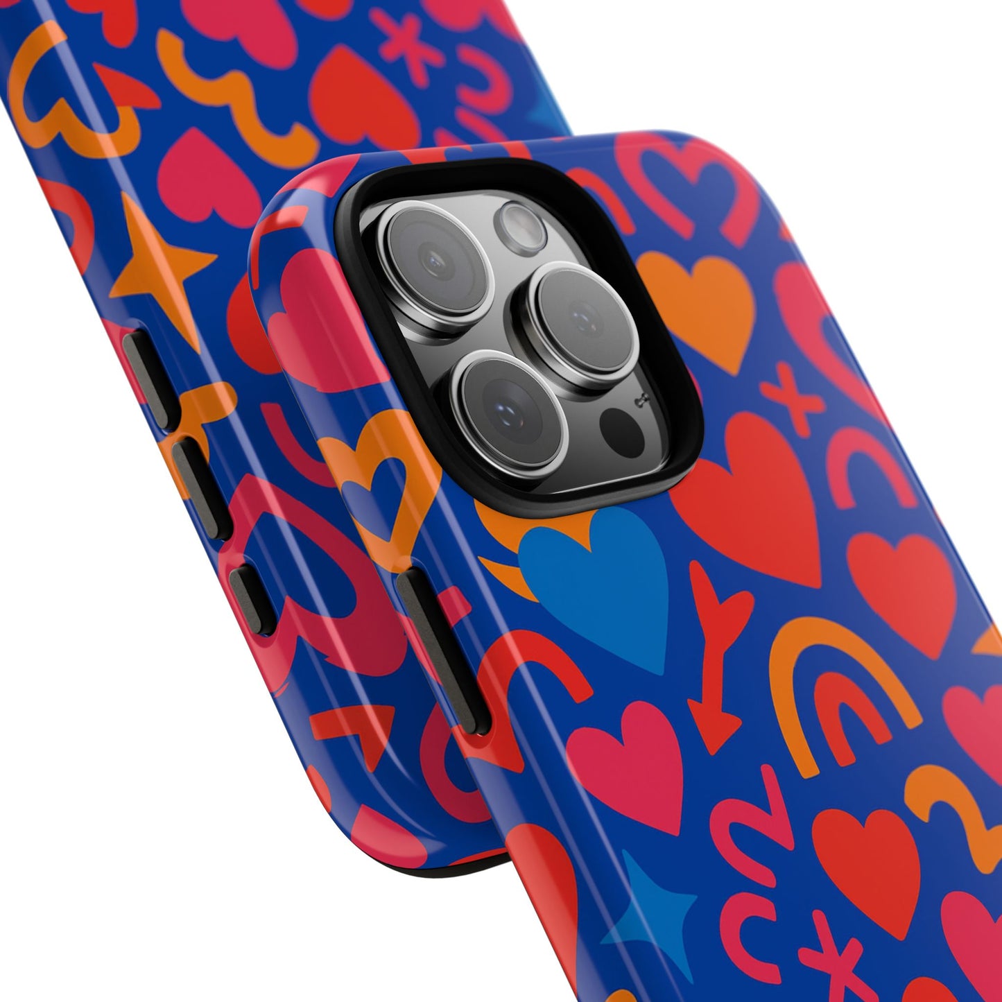 vibrant multicolour heart design protective phone case stylish accessory for self-expression compatible with iphone 13, 14, 15 & 16 – all models including pro, pro max & plus