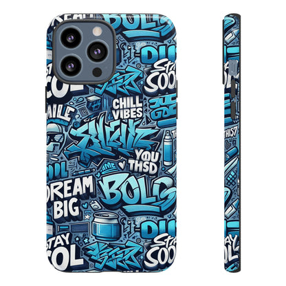 Protective Phone Case with 3D Blue Graffiti Design for Stylish Device Protection and Unique Expression Compatible with iPhone 13, 14, 15 & 16 – all models including Pro, Pro Max & Plus