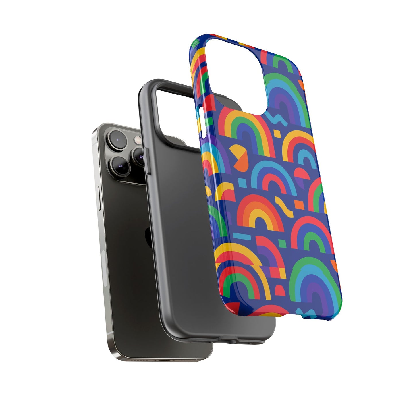 vibrant rainbow geometric 3d wrap protective phone case for stylish accessories compatible with iphone 13, 14, 15 & 16 – all models including pro, pro max & plus