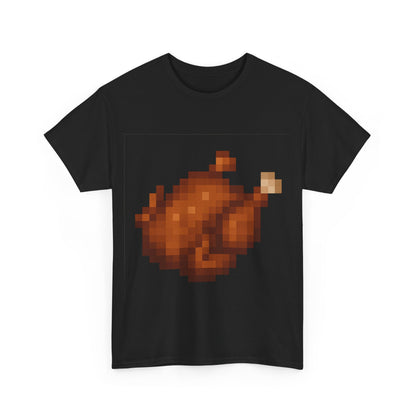 Funny Pixel Turkey Unisex Heavy Cotton Tee for Gamers - Perfect Thanksgiving Shirt, Casual Wear, Comfortable Cotton Tee, Fun Gamer Apparel, Holiday Graphic Tee