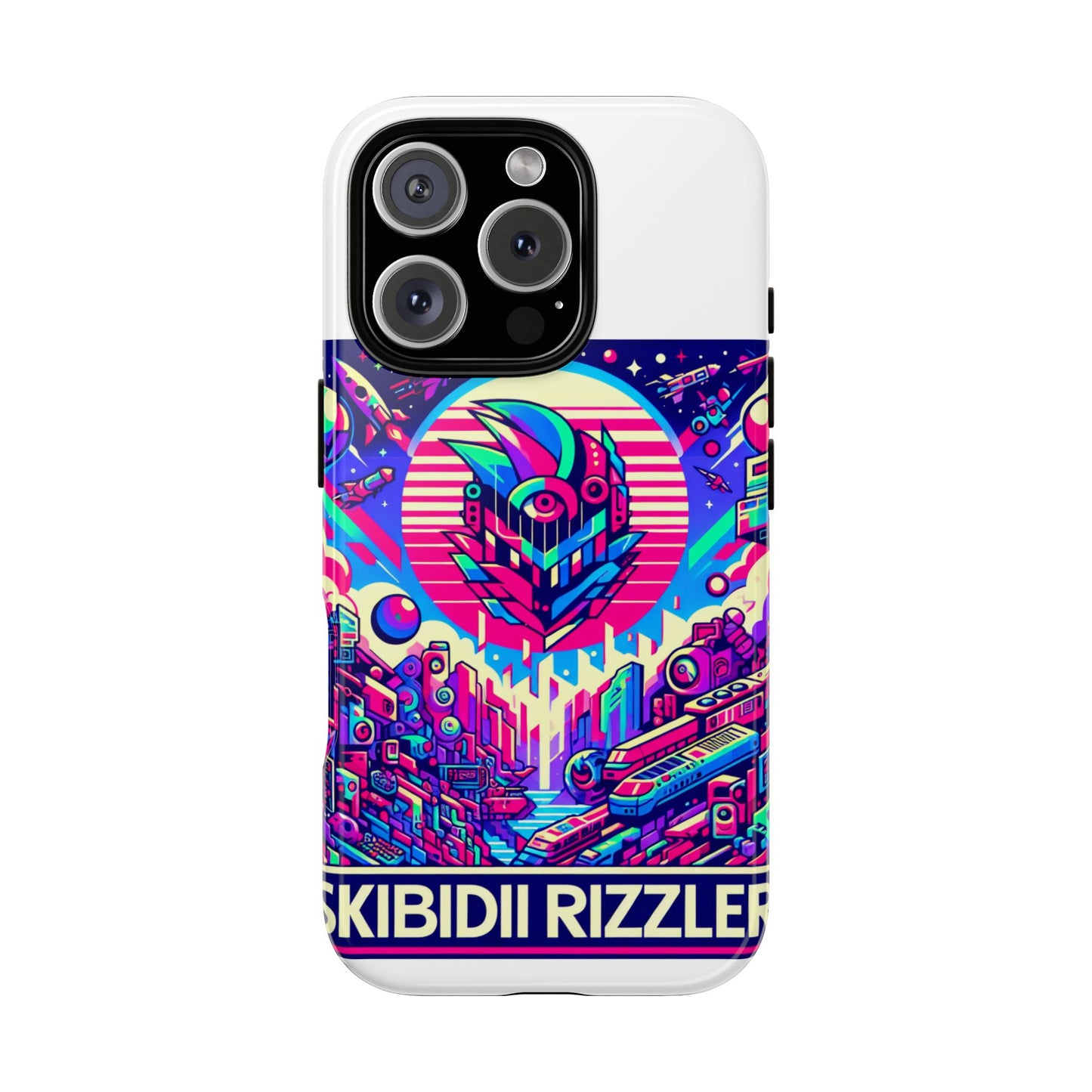 skibidi rizzler protective phone case with 3d wrap design, shock absorbing tpu silicone, uv protected, ideal gift for anime and comic culture fans