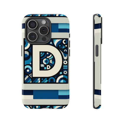 Blue Alphabet Letter D Phone Case with 3D Wrap and Shock Protection for Kids and Teens