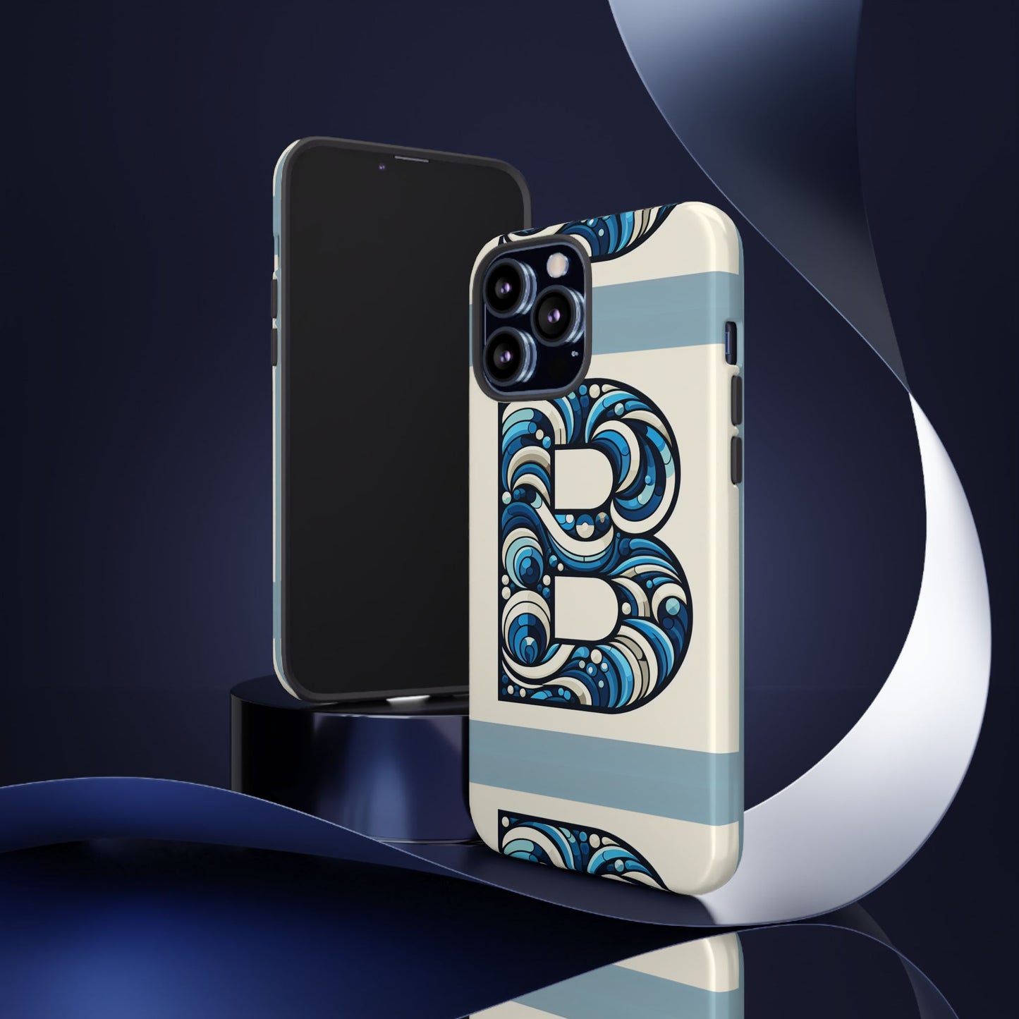 blue alphabet letter b phone case with 3d wrap and shock protection for kids and teens durable tpu cover with vibrant design