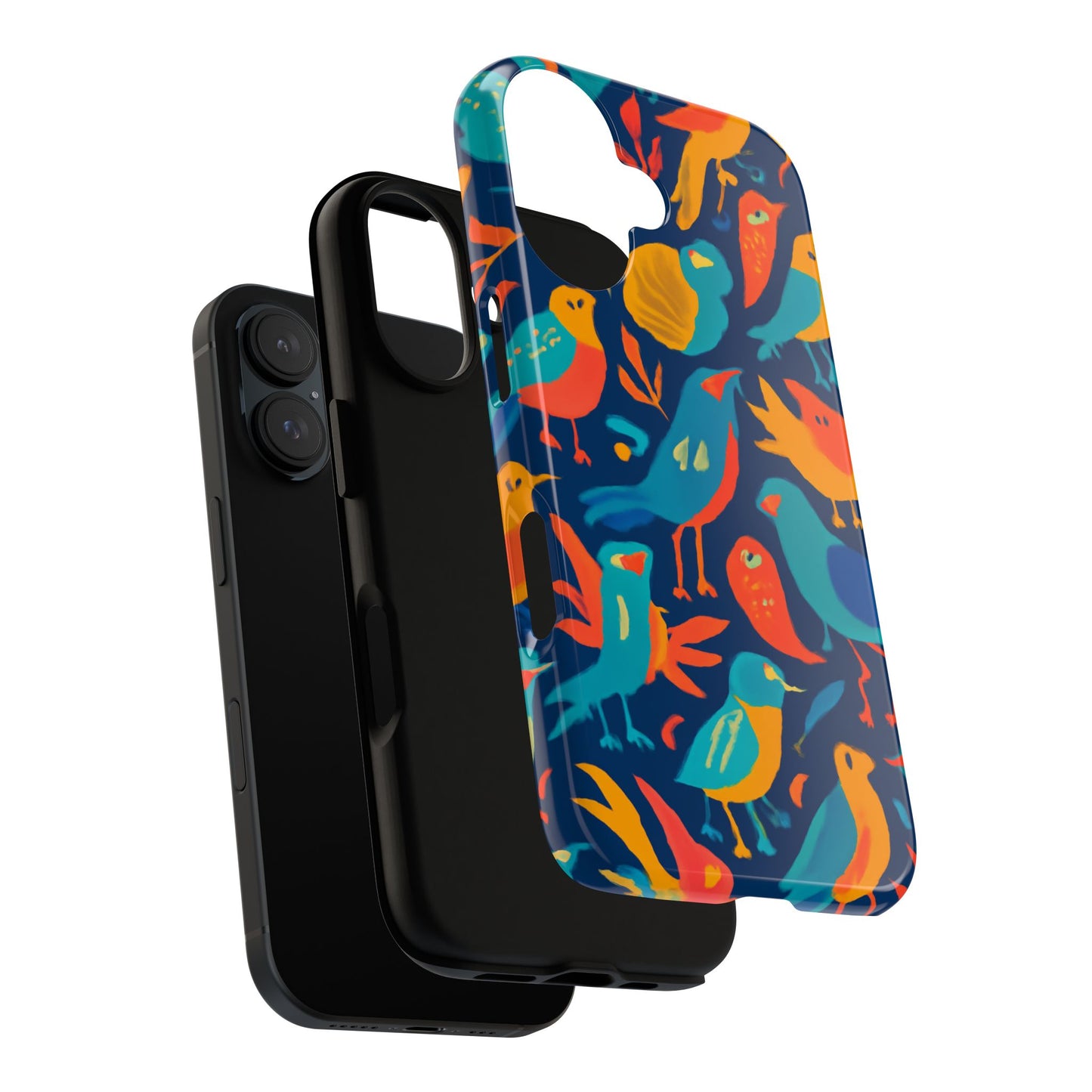 vibrant multicolour bird design phone case for stylish protection – compatible with iphone 13, 14, 15 & 16 – all models including pro, pro max & plus