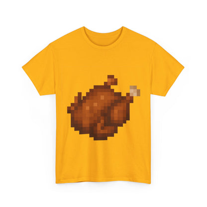 Funny Pixel Turkey Unisex Heavy Cotton Tee for Gamers - Perfect Thanksgiving Shirt, Casual Wear, Comfortable Cotton Tee, Fun Gamer Apparel, Holiday Graphic Tee