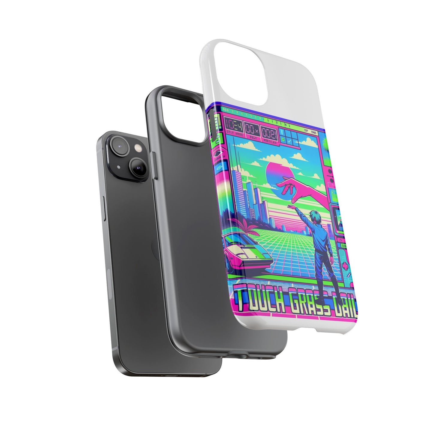 touch grass daily 3d wrap protective phone case for smartphones, durable shock absorption, uv protected, unique anime design, fun gift for tech enthusiasts