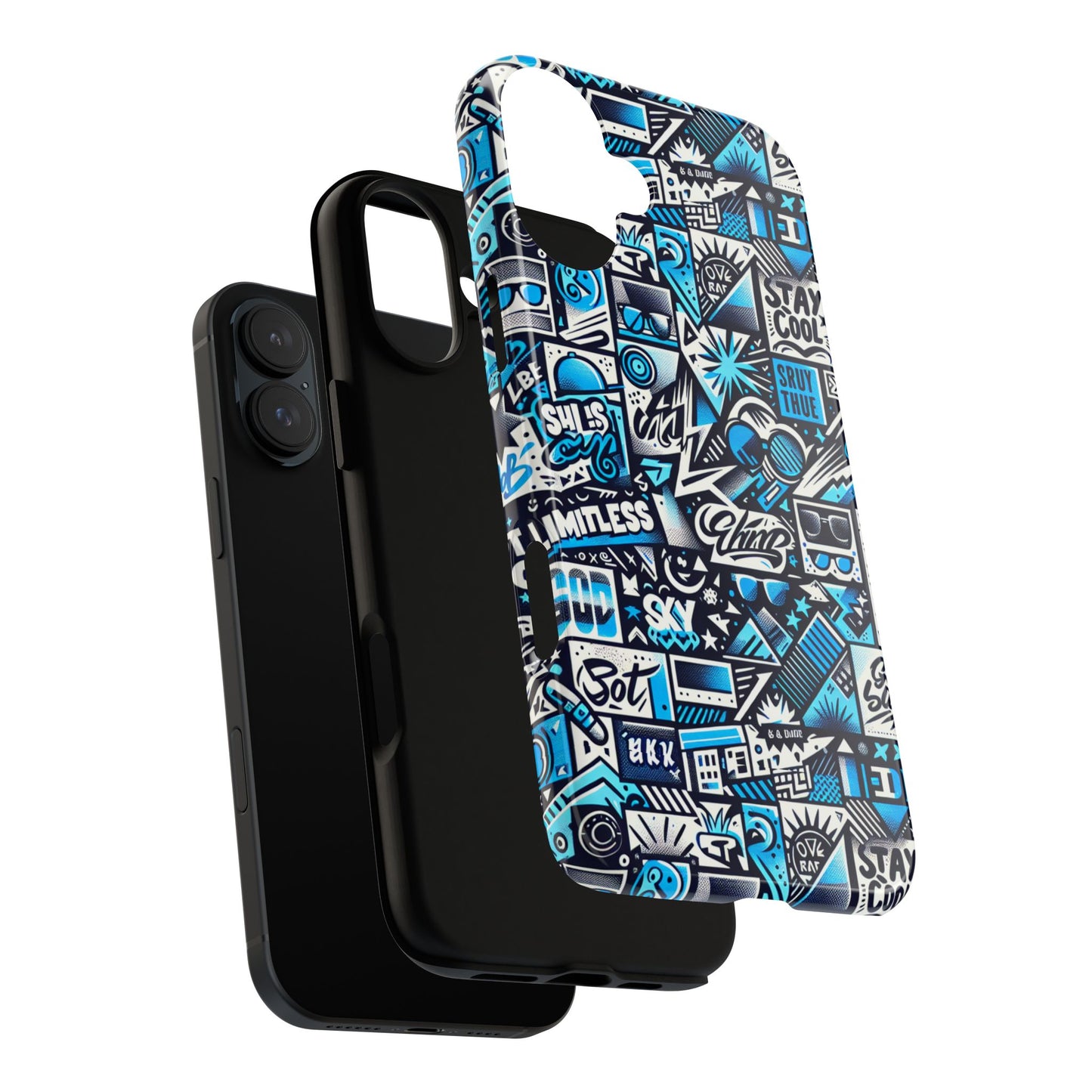vibrant 3d wrap stylish protective phone case in playful blue and black design for trendsetters compatible with iphone 13, 14, 15 & 16 – all models including pro, pro max & plus