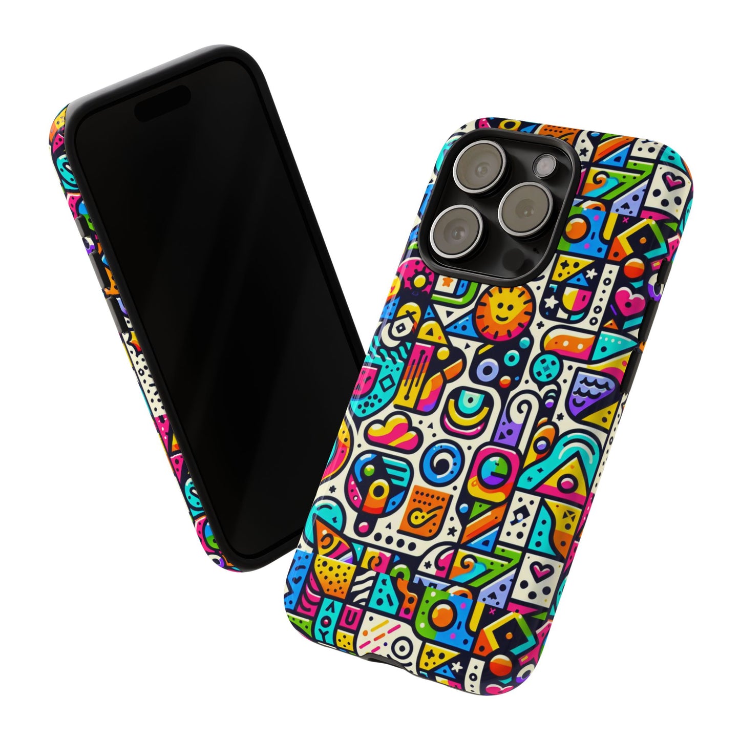 pattern image 9 vibrant shockproof phone case for anime and comic fans with bold geometric design, durable finish, and impact protection compatibility with iphone 13, 14, 15 & 16 – all models including pro, pro max & plus