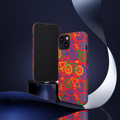 Vibrant 3D Bicycle Pattern Protective Phone Case in Colourful Retro Design for Stylish Protection Compatible with iPhone 13, 14, 15 & 16 – all models including Pro, Pro Max & Plus