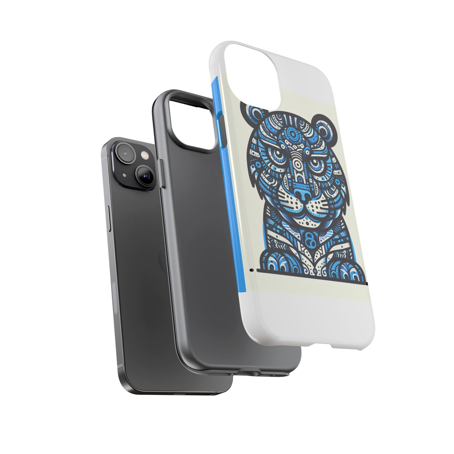 vibrant blue geometric tiger design phone case – stylish protection accessory for self-expression compatible with iphone 13, 14, 15 & 16 – all models including pro, pro max & plus