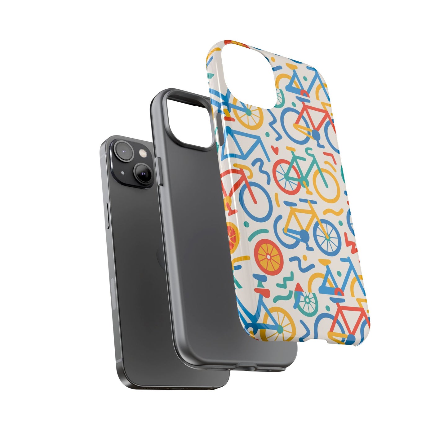 vibrant 3d bicycle print protective phone case – colourful unisex accessory for style and fun – compatible with iphone 13, 14, 15 & 16 – all models including pro, pro max & plus