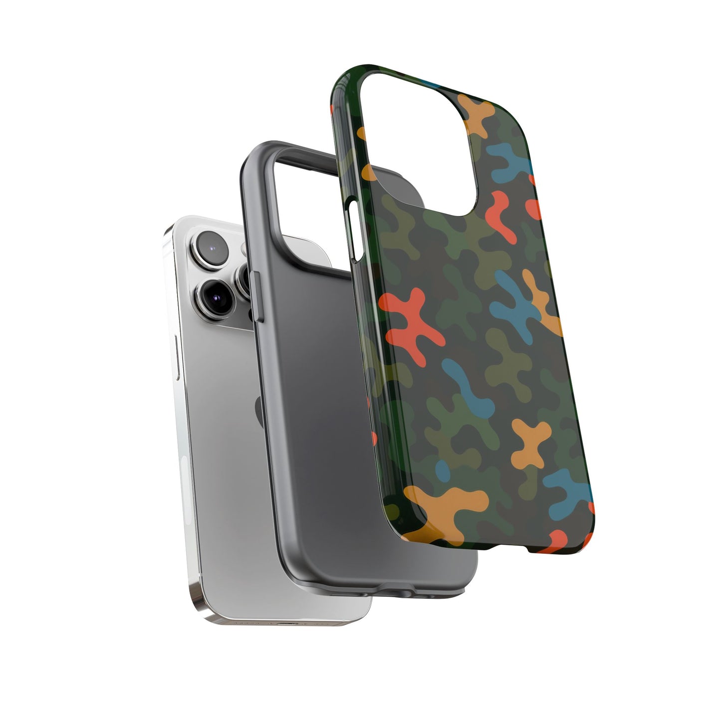 multicolour camouflage 3d wrap protective phone case stylish design for men and women stylish protection compatible with iphone 13, 14, 15 & 16 – all models including pro, pro max & plus