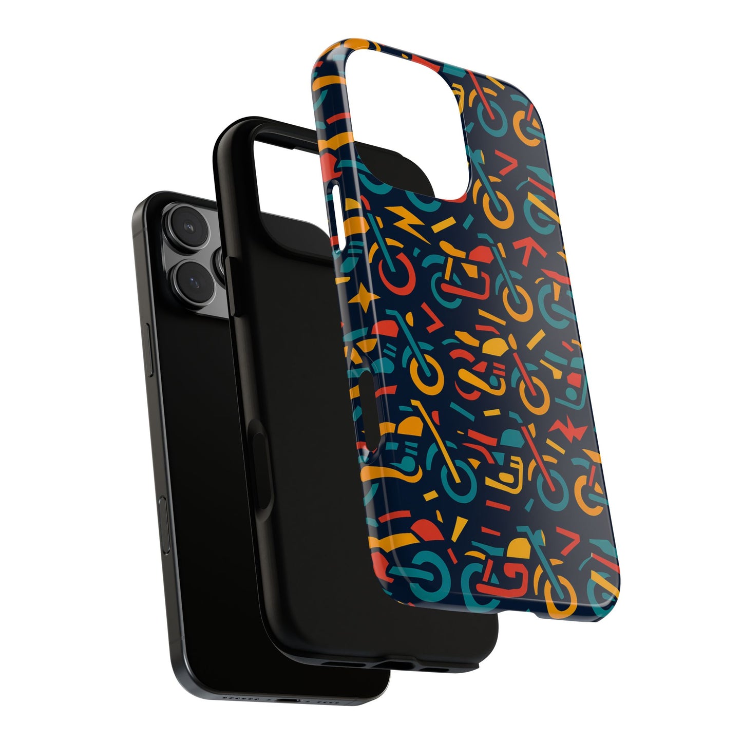 vibrant multicolour motorcycle design protective phone case for stylish protection – compatible with iphone 13, 14, 15 & 16 – all models including pro, pro max & plus