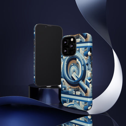 Blue Alphabet Q Phone Case for Android and iPhone Durable Shockproof Protective Cover with 3D Wrap Design