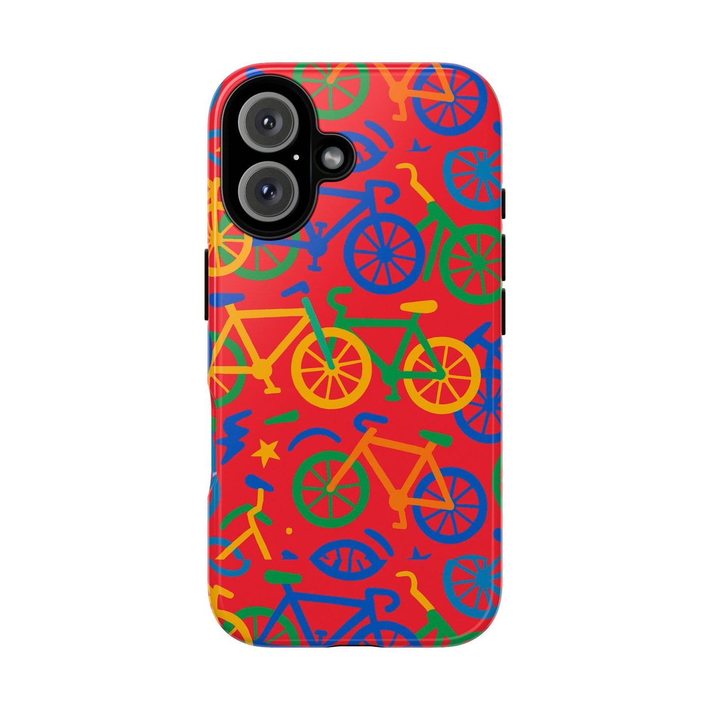 vibrant 3d bicycle pattern protective phone case in colourful retro design for stylish protection compatible with iphone 13, 14, 15 & 16 – all models including pro, pro max & plus
