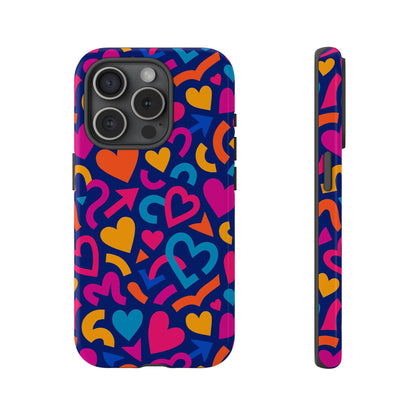 Vibrant Multicolour Heart Pattern Protective Phone Case with 3D Wrap Design for Stylish Smartphone Accessories Compatible with iPhone 13, 14, 15 & 16 – all models including Pro, Pro Max & Plus
