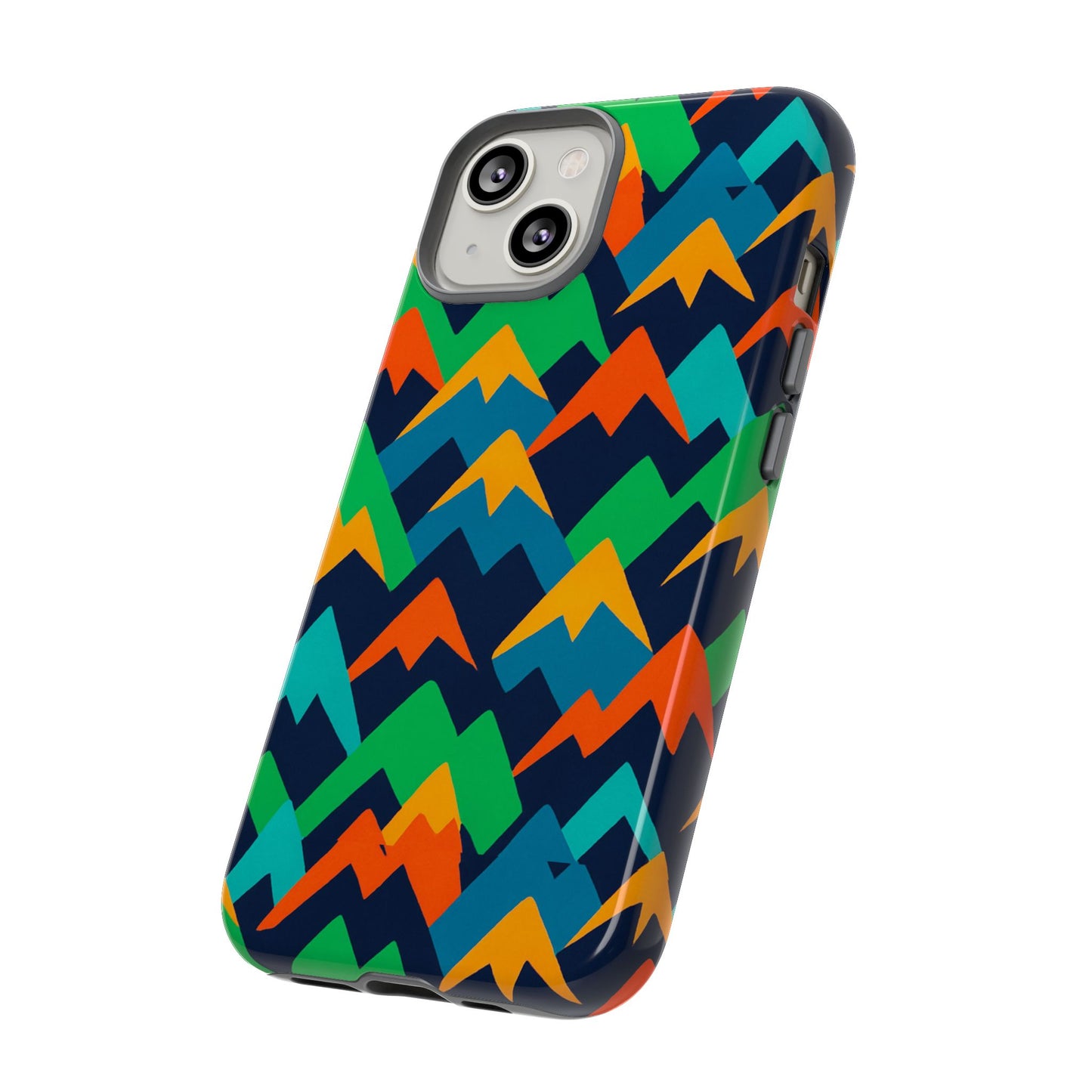 vibrant mountain design protective phone case with colourful abstract pattern for stylish protection compatible with iphone 13, 14, 15 & 16 – all models including pro, pro max & plus