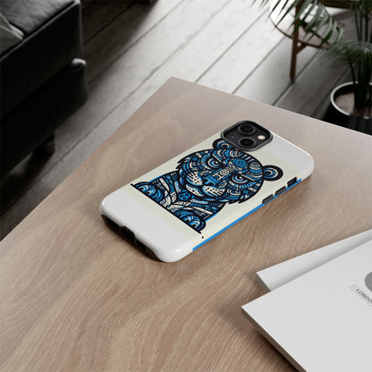 Vibrant Blue Geometric Tiger Design Phone Case – Stylish Protection Accessory for Self-Expression Compatible with iPhone 13, 14, 15 & 16 – all models including Pro, Pro Max & Plus