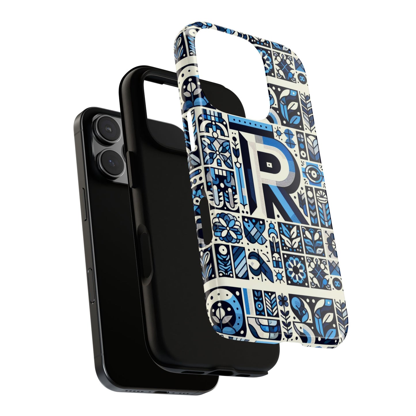blue alphabet r phone case with 3d wrap and shock absorption for kids and teenagers