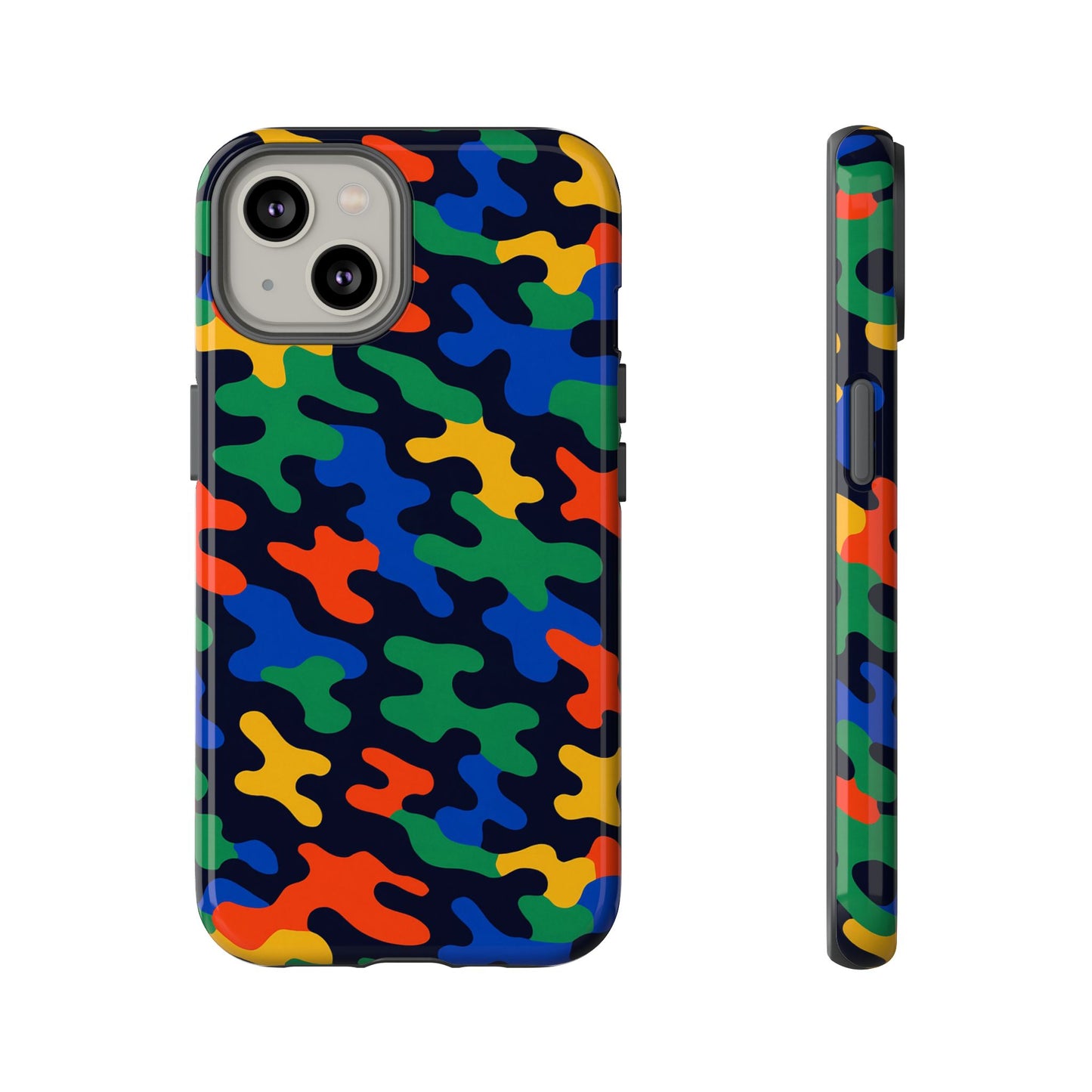 multicolour camouflage protective phone case with 3d wrap design for stylish smartphone protection compatible with iphone 13, 14, 15 & 16 – all models including pro, pro max & plus