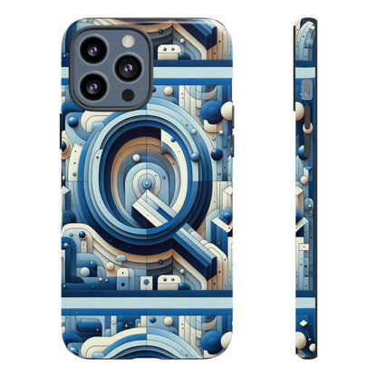 Blue Alphabet Q Phone Case for Android and iPhone Durable Shockproof Protective Cover with 3D Wrap Design