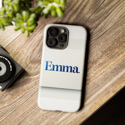 Elegant Personalised Protective Phone Case in White with Blue Typography for Stylish Individuals Compatible with iPhone 13, 14, 15 & 16 – All Models Including Pro, Pro Max & Plus