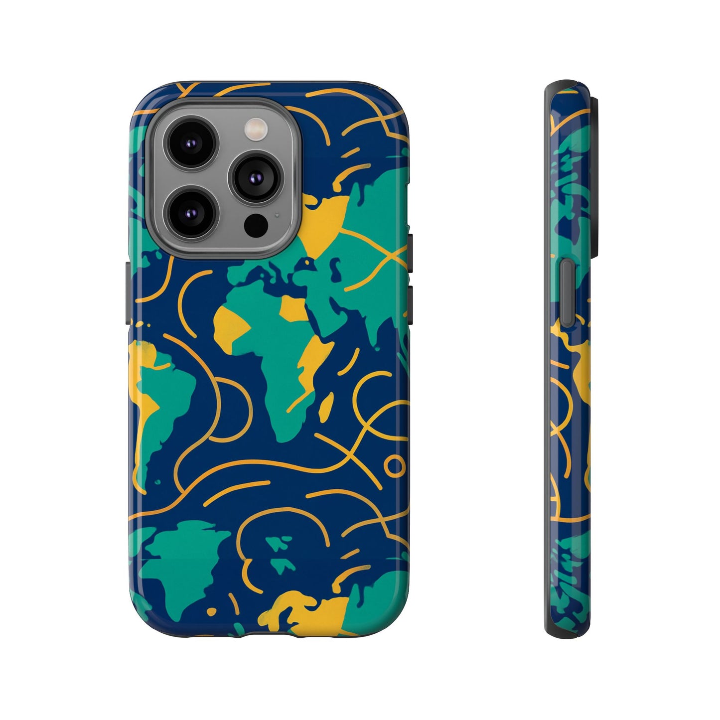 multicolour geometric map 3d wrap protective phone case for men and women, stylish shockproof accessory, compatible with iphone 13, 14, 15 & 16 – all models including pro, pro max & plus