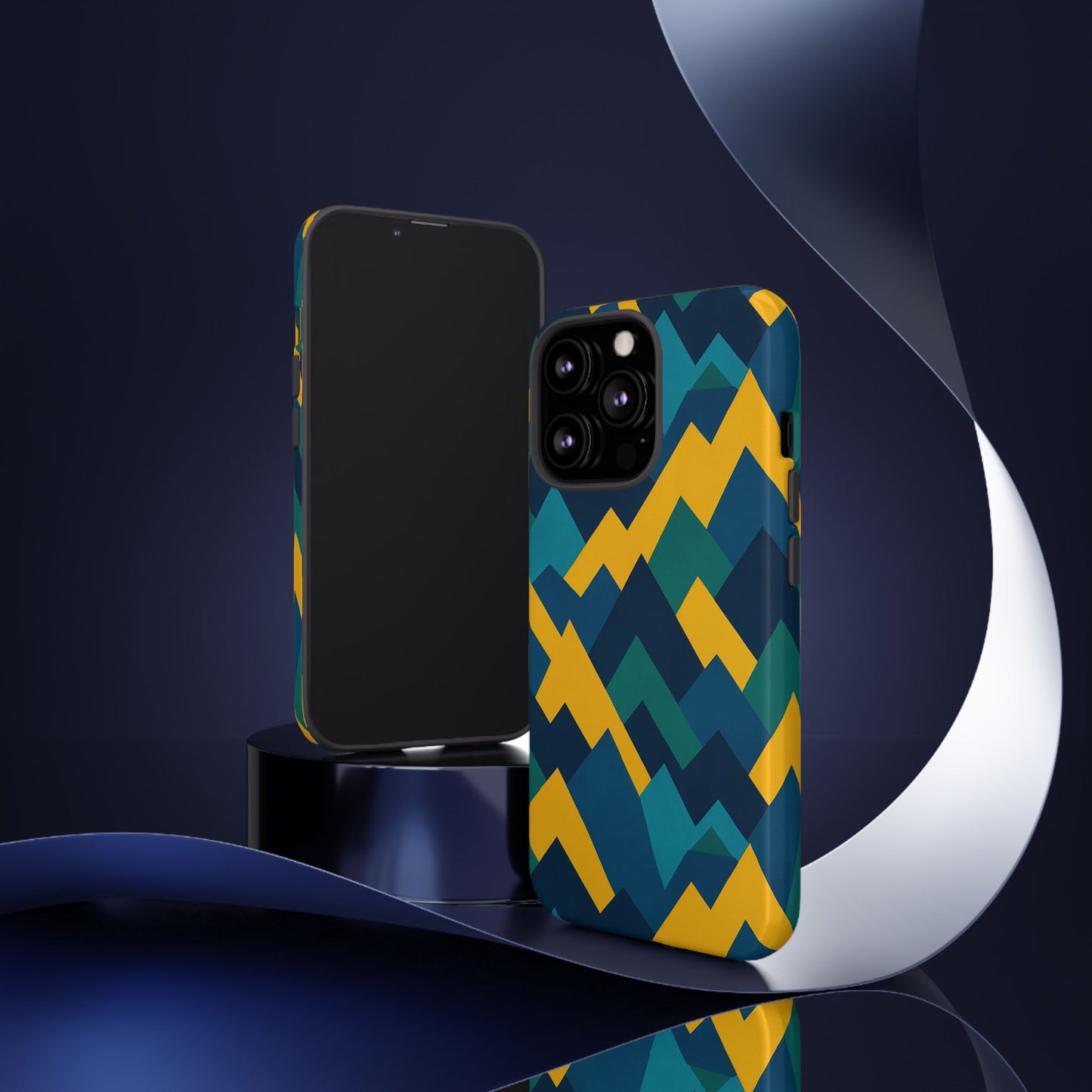 vibrant geometric mountain design protective phone case for unique style and durable protection compatible with iphone 13, 14, 15 & 16 – all models including pro, pro max & plus