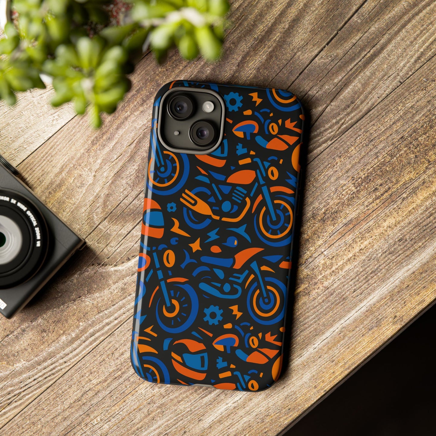 vibrant motorcycle phone case in multicolour design for stylish protection compatible with iphone 13, 14, 15 & 16 – all models including pro, pro max & plus
