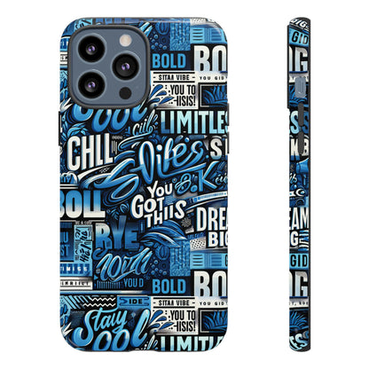 Vibrant Protective Phone Case with Playful Typography Design in Blue – Stylish Self-Expression Accessory Compatible with iPhone 13, 14, 15 & 16 – all models including Pro, Pro Max & Plus