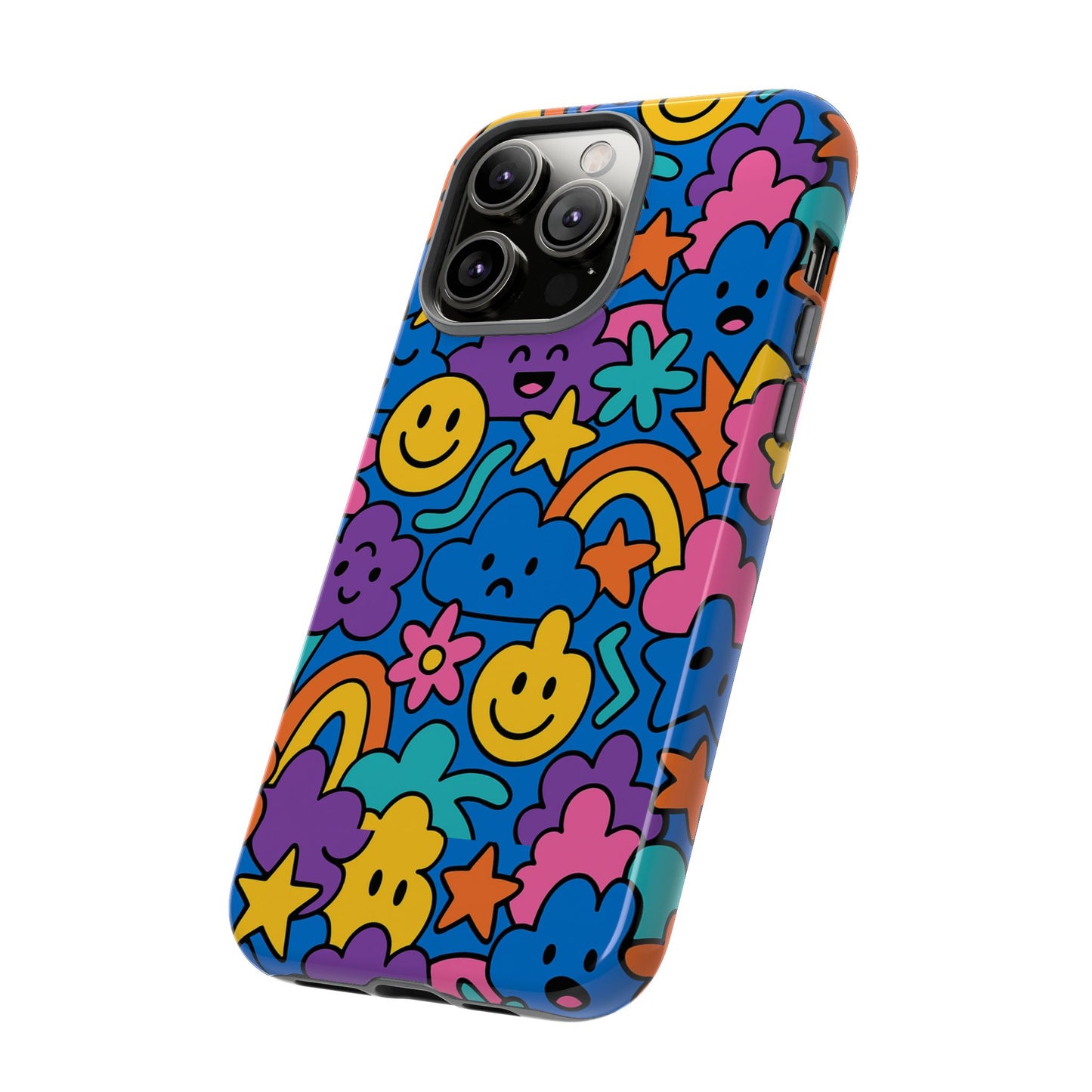 vibrant cartoon protective phone case with playful multicolour design – unisex fashion accessory – compatible with iphone 13, 14, 15 & 16 – all models including pro, pro max & plus