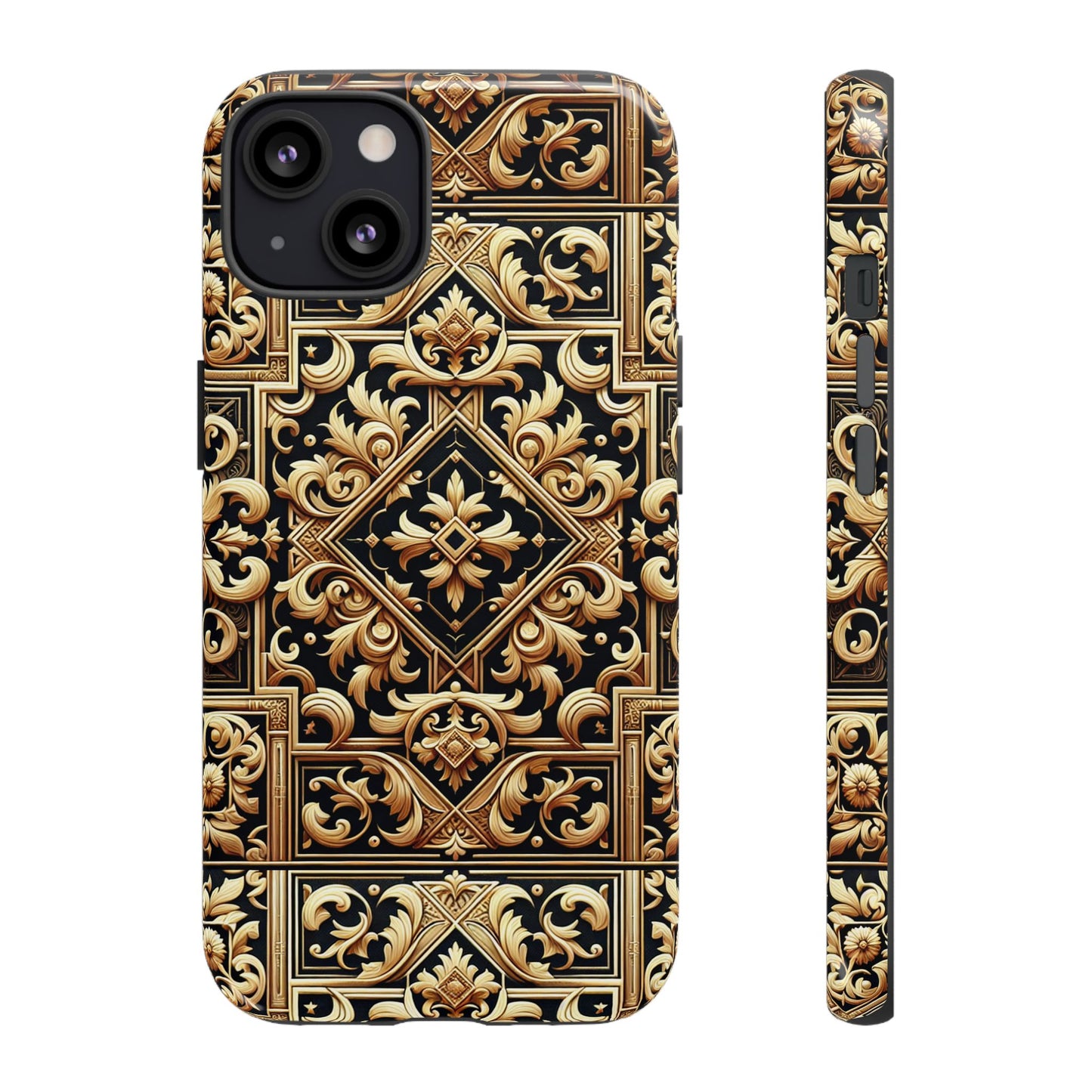 pattern image 3 vibrant shockproof phone case for anime and comic fans - ornate baroque gold design - compatible with iphone 13, 14, 15 & 16 – all models including pro, pro max & plus
