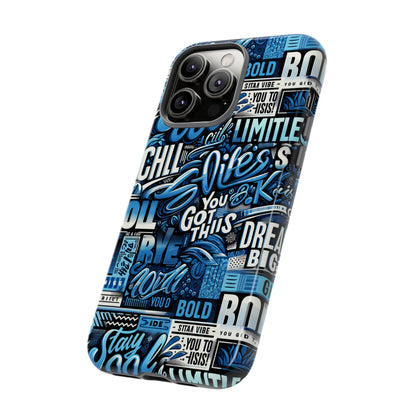 Vibrant Protective Phone Case with Playful Typography Design in Blue – Stylish Self-Expression Accessory Compatible with iPhone 13, 14, 15 & 16 – all models including Pro, Pro Max & Plus