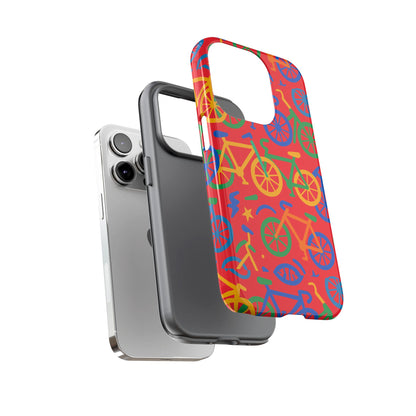 Vibrant 3D Bicycle Pattern Protective Phone Case in Colourful Retro Design for Stylish Protection Compatible with iPhone 13, 14, 15 & 16 – all models including Pro, Pro Max & Plus