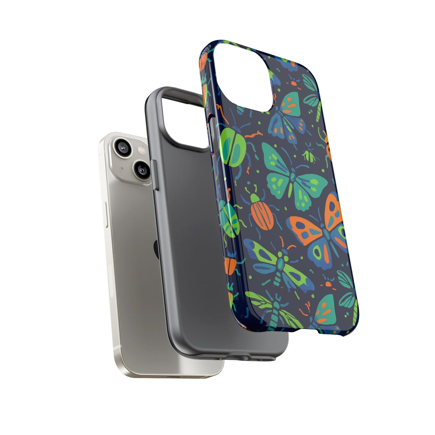 vibrant insect pattern protective phone case for stylish protection – multicolour 3d design compatible with iphone 13, 14, 15 & 16 – all models including pro, pro max & plus