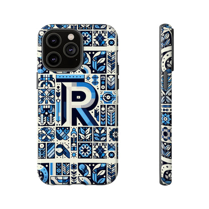 Blue Alphabet R Phone Case with 3D Wrap and Shock Absorption for Kids and Teenagers