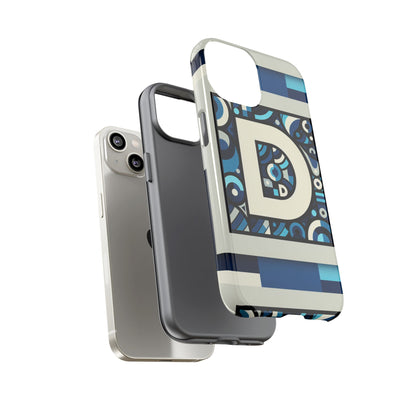 Blue Alphabet Letter D Phone Case with 3D Wrap and Shock Protection for Kids and Teens