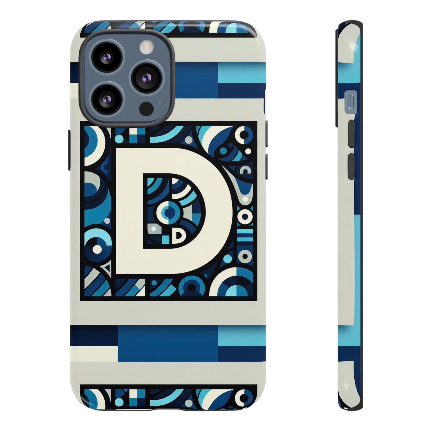 blue alphabet letter d phone case with 3d wrap and shock protection for kids and teens