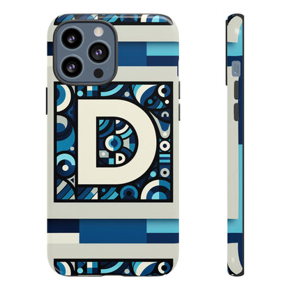 Blue Alphabet Letter D Phone Case with 3D Wrap and Shock Protection for Kids and Teens