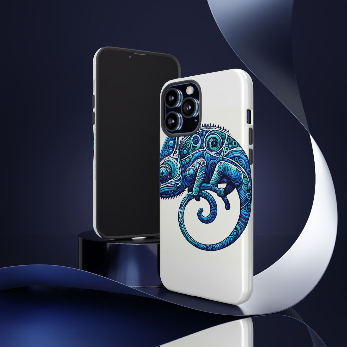 vibrant 3d wrap protective phone case with blue chameleon design, creative accessory for unique style, compatible with iphone 13, 14, 15 & 16 – all models including pro, pro max & plus