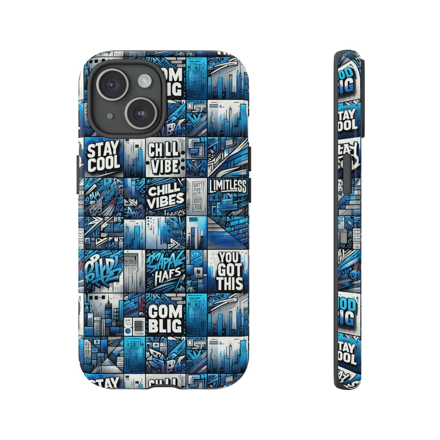 vibrant 3d wrap protective phone case in blue urban aesthetic design for stylish smartphone protection compatible with iphone 13, 14, 15 & 16 – all models including pro, pro max & plus