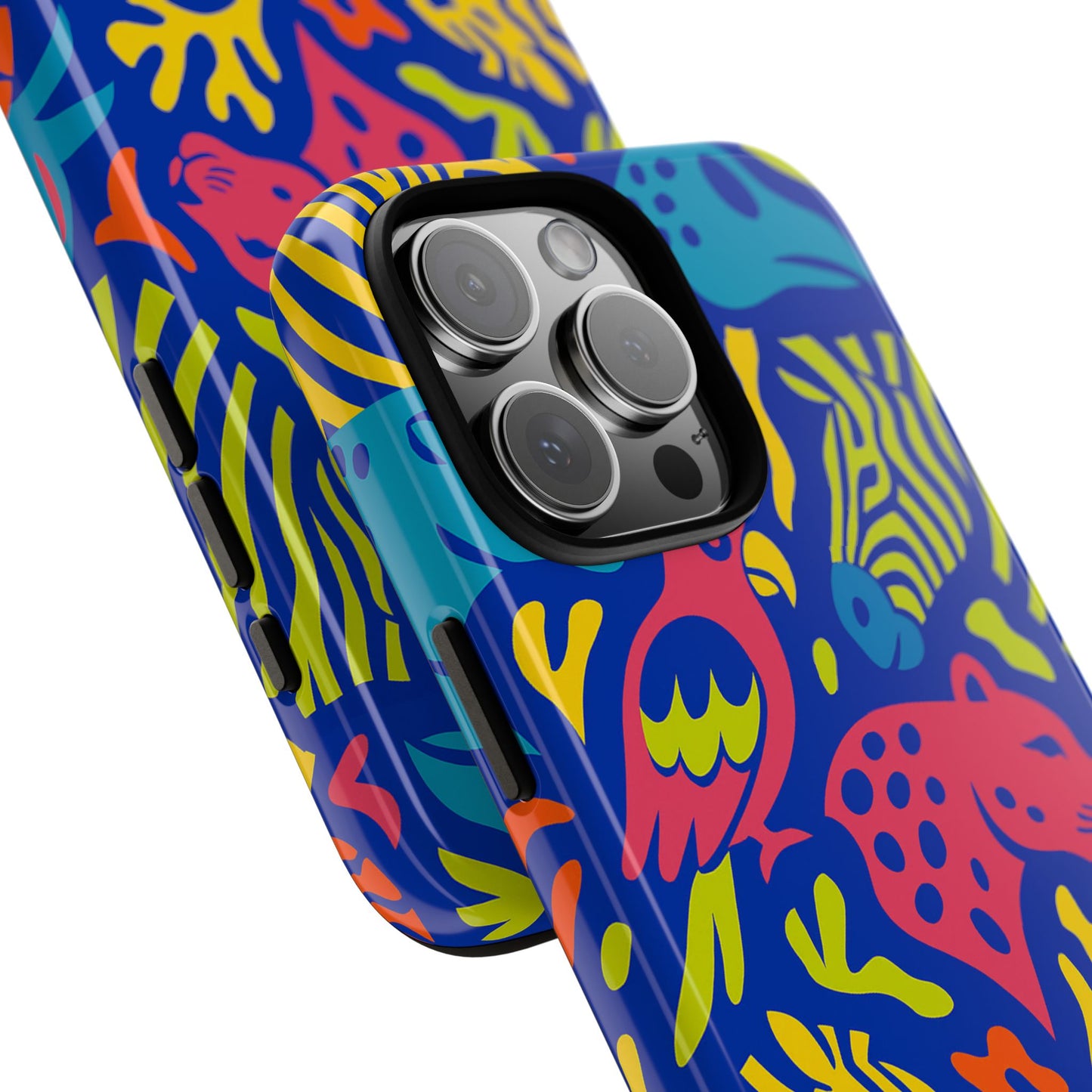 vibrant animal print protective phone case for stylish protection with multicolour design – compatible with iphone 13, 14, 15 & 16 – all models including pro, pro max & plus